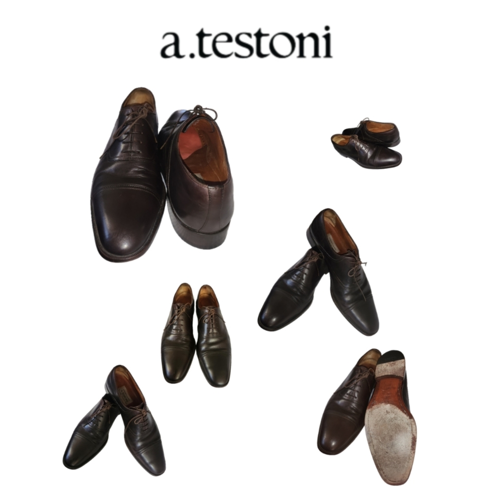 a.testoni MENS BROWN LEATHER CLASSIC DRESS OXFORDS SIZE 9.5